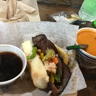 Italian beef sandwich with tomato basil soup. Delicious!