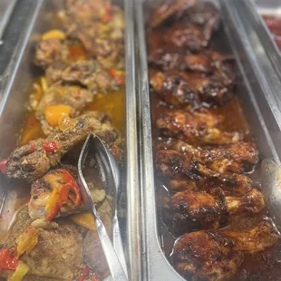 BBQ baked chicken and baked chicken with roasted peppers .