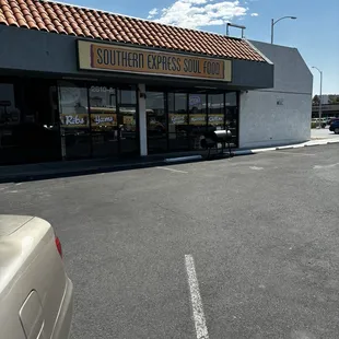 Parking lot leading to port front entrance