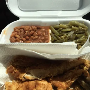 Whiting , green beans, and kidney beans