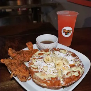 Waffle Bar - &quot;My Momma Pudding&quot; banana pudding waffle w/ chicken tenders and lemonade punch