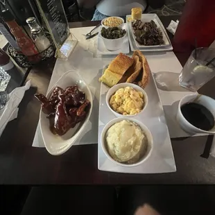 Also ...steak bites with cornbread, macaroni and greens.