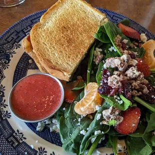 Market fresh salad and turkey avocado grilled cheese