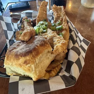 Fried catfish basket - with amazing biscuit!