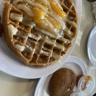 Salmon Croquettes Peach Cobbler Waffles