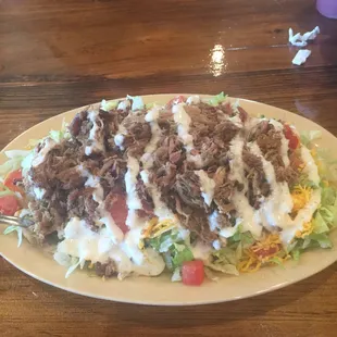 Pork BBQ salad with Ranch dressing.