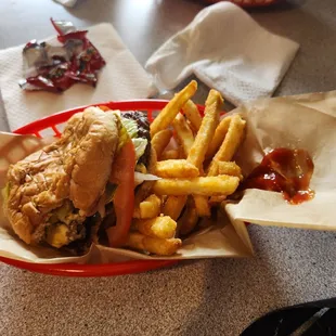 Cheese burger and fries