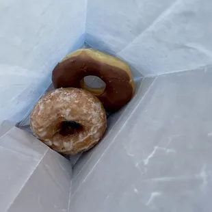 two donuts in a box