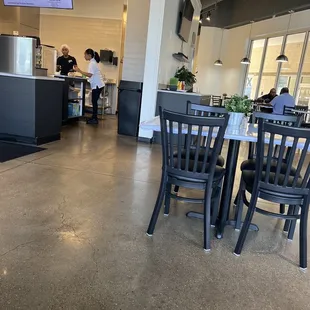 Ample seating and parking at rear of building off side street.