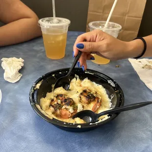 We couldn't wait... shrimp and grits with original sauce.