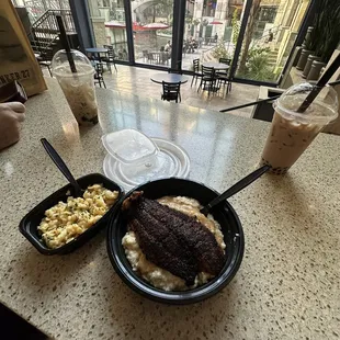 Grandma's Grits, Cajun Sauce, and Fish, with a side of Mac n cheese! Omg