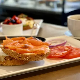 LOX AND CREAM CHEESE $12.10 *Smoked Salmon, Cream Cheese, Tomato, Capers and Red Onion on your choice of Bagel