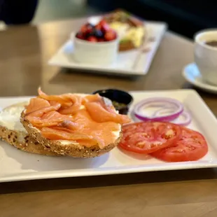 LOX AND CREAM CHEESE $12.10 *Smoked Salmon, Cream Cheese, Tomato, Capers and Red Onion on your choice of Bagel