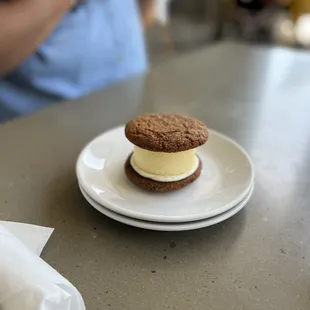 Bakery item - gingerbread cookie with cheesecake in middle! Surprisingly really good and filling. Good for splitting as an afternoon treat.