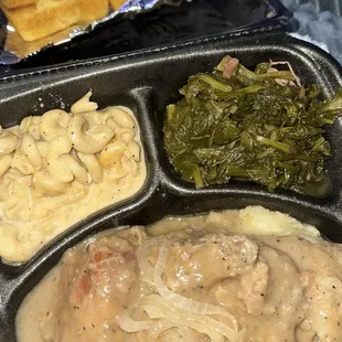 Kam's Pork Chop, Greens, Mac N Cheese