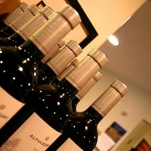 a row of wine bottles