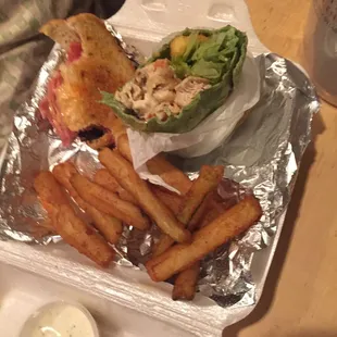 Half Reuben half Caesar wrap and fried zucchini