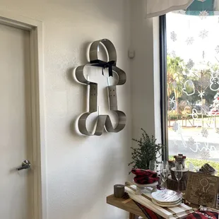 a wooden table with utensils on it
