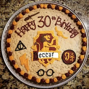 Custom cookie cake design for my fiancee's 30th birthday trip to the Wizarding World of Harry Potter in Orlando.