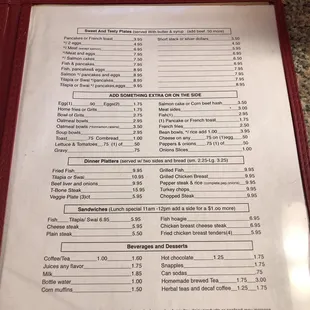 the menu of the restaurant