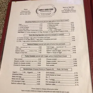 the menu of the restaurant