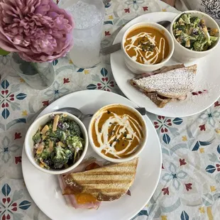 Soup of the day was Tomato, broccoli salad, half club and half monti cristo panini