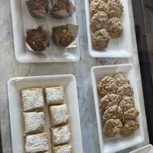 Lemon bars, pumpkin muffins and oatmeal and caramel chip cookies