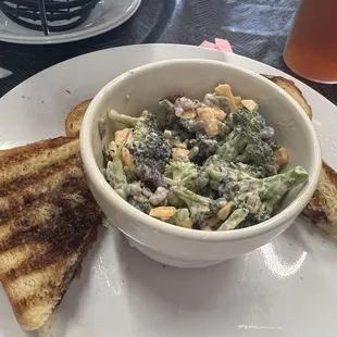 Berries and Bacon sandwich with broccoli salad