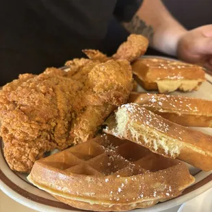 Chicken and waffles, I think was not on the menu, but you can ask for it.