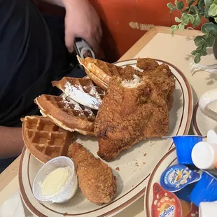 Chicken and waffles, 10/10 chicken is super juicy, delicious waffles and the portion is huge.
