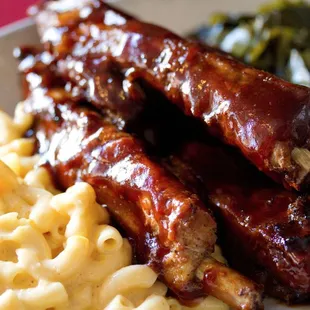 Ribs dinner w mac cheese and collard greens