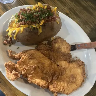 Chicken fried Chicken with Baked Potato.