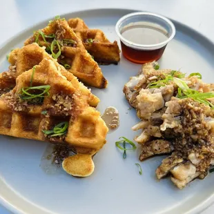Garlic chicken and waffles