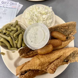 Fried flounder with slaw and green beans