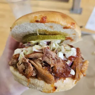 $8.50 Carolina - Pulled pork on point. Look at all the toppings. Yum!