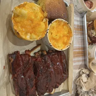 Half rack of ribs, mac &amp; cheese, cornbread