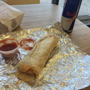 Chorizo, egg and Cheese Taco with a side of Redbull, my kinda morning!