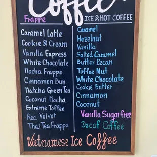 Drink menu, and of course there is regular coffee