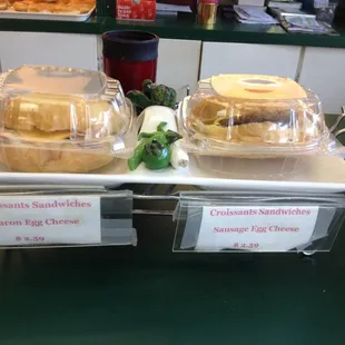 Breakfast sandwiches on display.