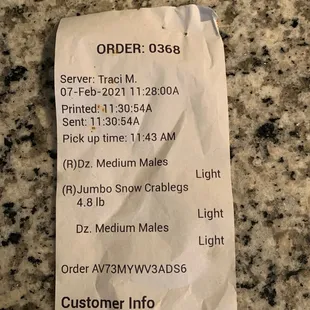 a receipt for order