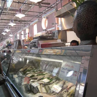 a fish display in a store