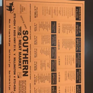 the menu for the restaurant