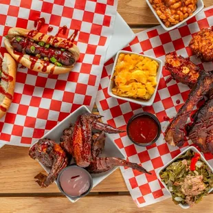 a variety of barbecue foods