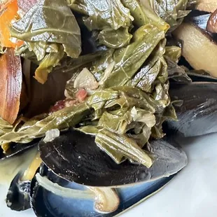 Mussels with Collards