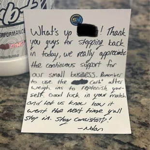 Thank you note in the mail!