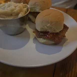 Nashville Chicken Sliders with mashed potatoes