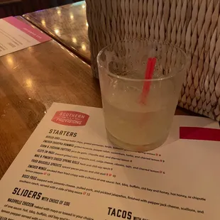 Cocktail and menu