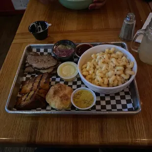 BBQ Platter - Pick Two - pork belly and brisket with mac &amp; cheese