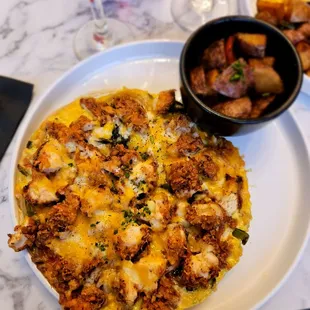 Fried chicken omelets with collard green and potatoes