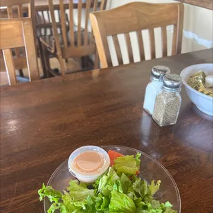 Salad=lettuce tomato and dressing
